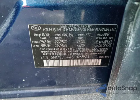 2020 Hyundai Santa Fe Limited from USA, damaged, VIN 5NMS5CAA3LH263624